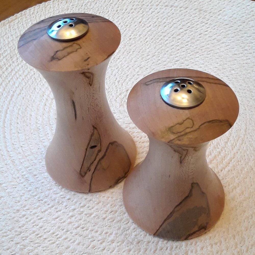Spalted Maple Turned Wood Salt & Pepper Shakers - Picture 7 of 12